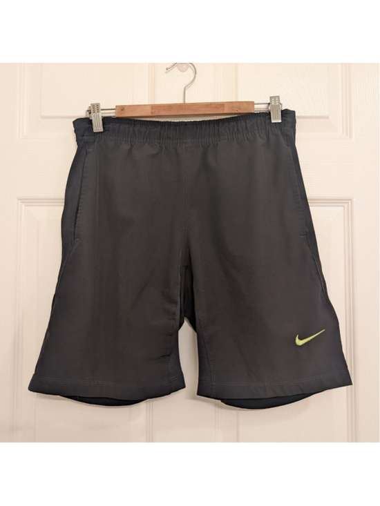 Nike Other - Nike Running Black Athletic 8" Shorts Green Embroidered Swoosh Zippered Pocket